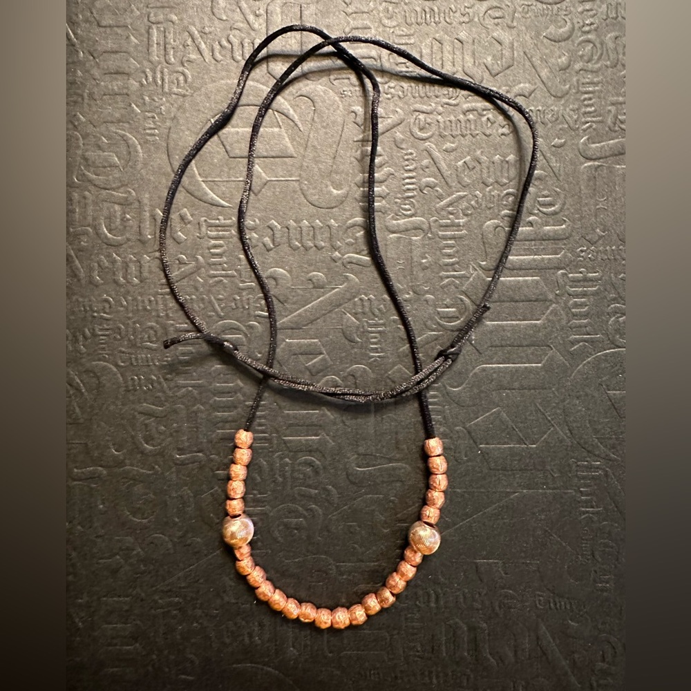 ARTISAN Ethiopian Copper Rose Gold Beads Adjustable Black Satin Cord Necklace